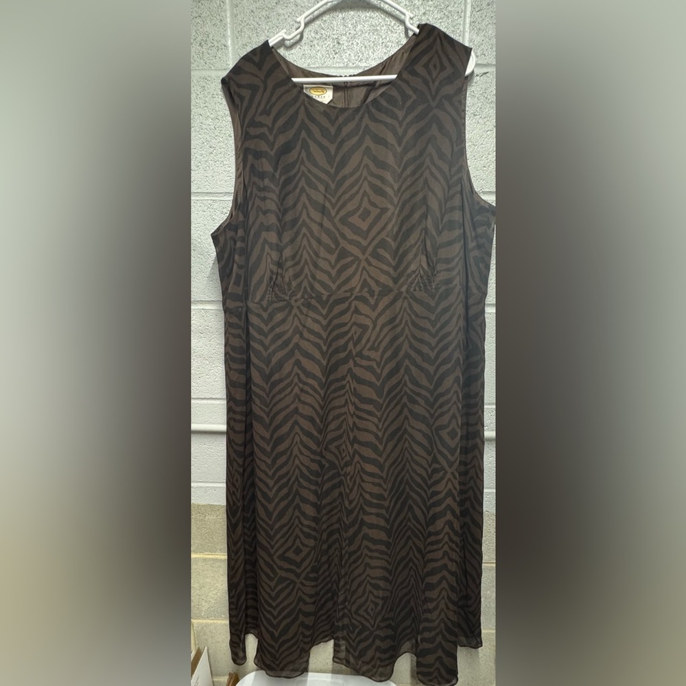 Talbots Womens 12 Pure Silk brown zebra‎ print Sheath Dress vintage 22w plus